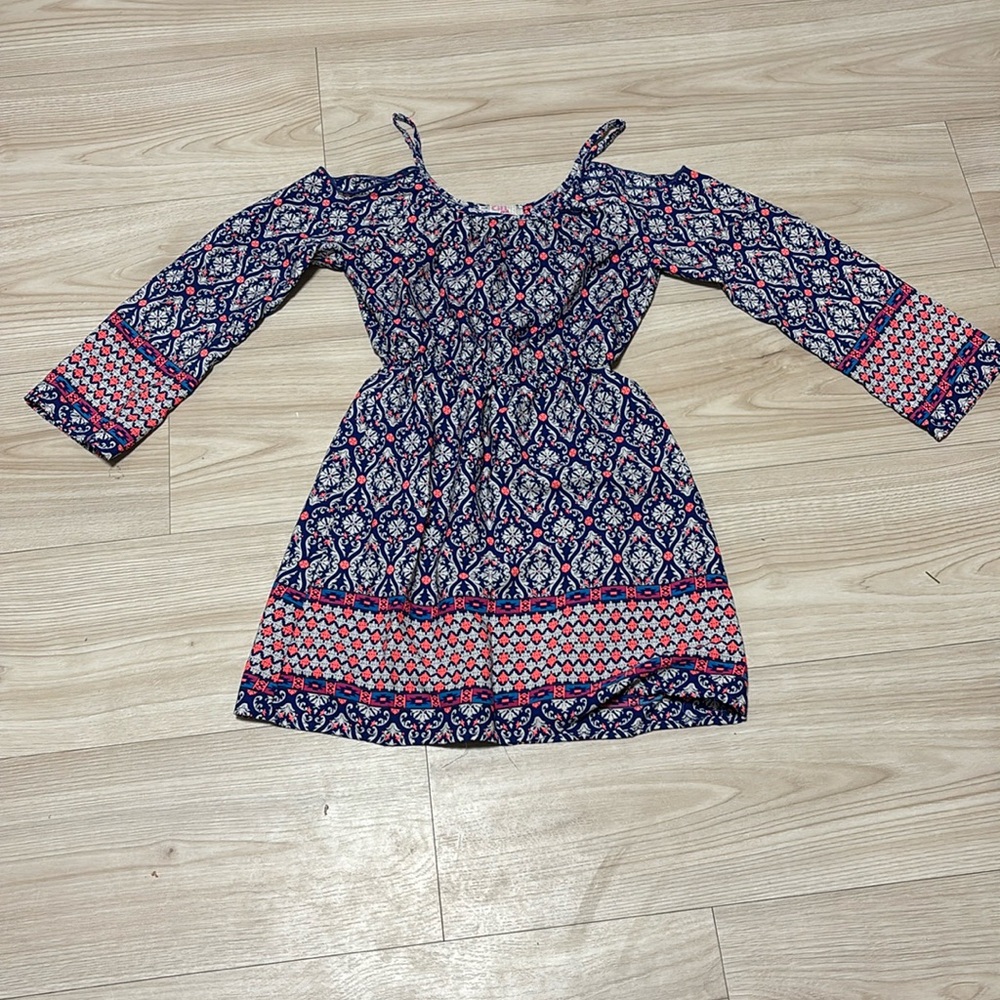 Royal Blue Cold-Shoulder Girls Dress